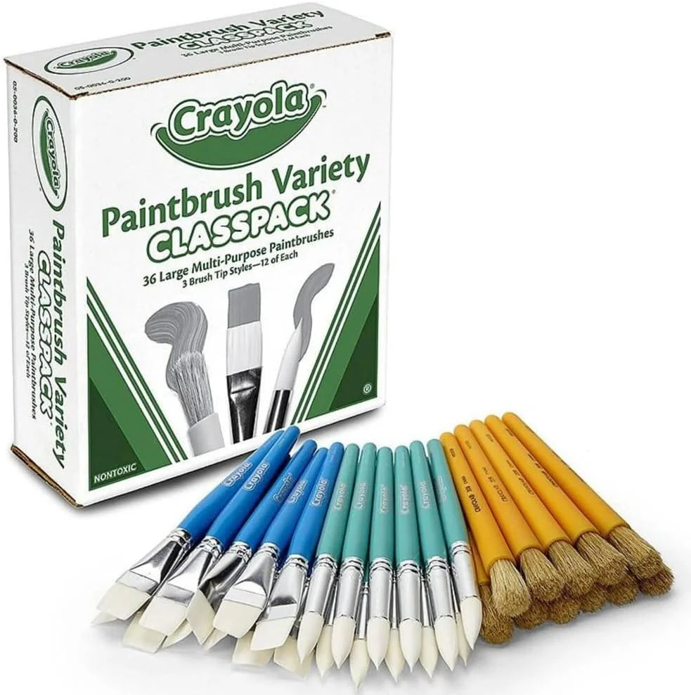 Crayola Paintbrush Variety Classpack (36ct), School Art Supplies for Kids, Flat & Round Paint Brushes for Toddlers & Classrooms, Easy Grip Handle