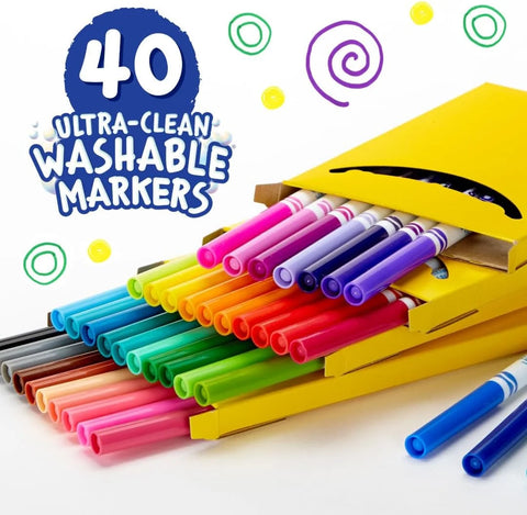 Crayola Ultra Clean Fine Line Washable Markers (40ct), Colored Markers for Kids, Fine Tip, Coloring Book Art Supplies, Gifts for Kids, Ages 3, 4, 5 (Pack of 10)