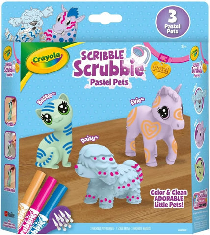 Crayola Scribble Scrubbie Pastel Pets (3ct), Grooming Animal Toy for Kids, Washable Animal Figurine, Kids Gift, Toys for Girls & Boys, 3+