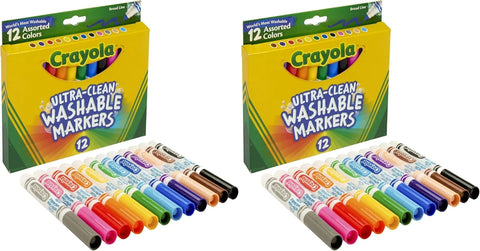 Crayola Broad Line Markers,Washable Markers for Kids,Assorted Colors,Arts & Crafts Supplies,For Coloring Books & Art Projects,Ages 3+,12 Count (Pack of 2)