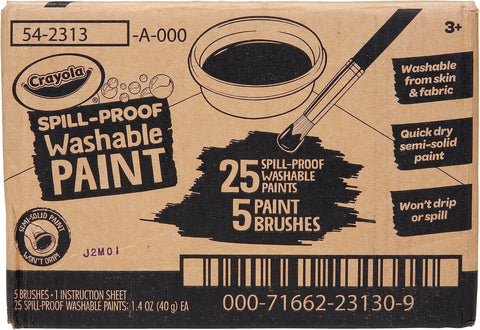 Crayola Spill Proof Paint Set (25ct), Washable Paint for Kids, Kids Craft Supplies, Holiday Gift for Toddlers & Kids, Nontoxic, 3+