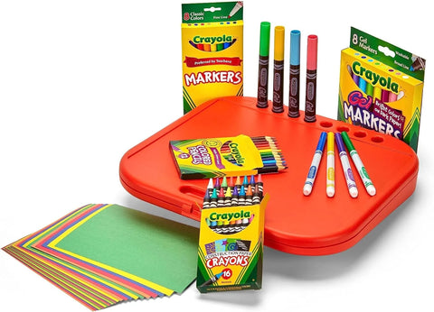 Crayola Create 'N Carry Travel Art Set for Kids (75pcs), 2-in-1 Lap Desk & Carrying Case, Essential Art Supplies Kit, Spring Crafting, Gift for Kids