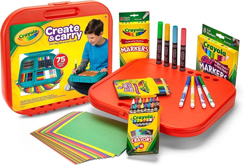 Crayola Create 'N Carry Travel Art Set for Kids (75pcs), 2-in-1 Lap Desk & Carrying Case, Essential Art Supplies Kit, Spring Crafting, Gift for Kids