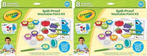 Crayola Spill Proof Paint Set (8ct), Washable Toddler Paint Kit, with Brushes, Pots, Activity Pages, Arts & Crafts Kit, Gift for Toddlers, Ages 3+ (Pack of 2)