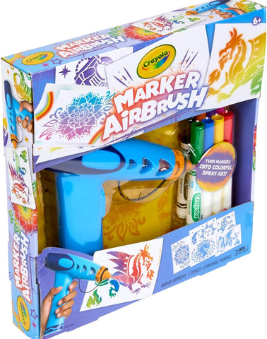 Crayola Marker Airbrush Spray Art Kit, Battery-Powered Sprayer with 8 Washable Markers & 5 Stencils, DIY Craft Set, Ages 6+