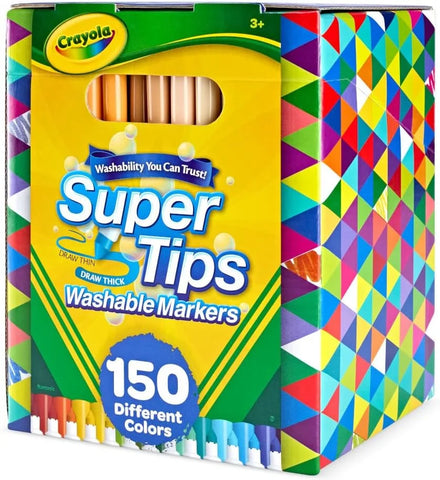 Crayola Super Tips Marker Set (150ct), Teacher Classroom Must Haves, Homeschool Supplies, 2-in-1 Fine Point & Broad Line Markers for Kids, 3+