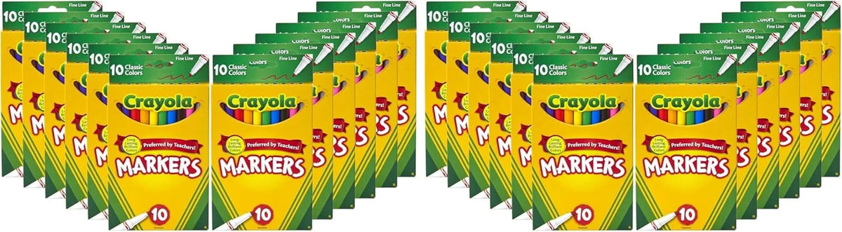 Crayola Fine Line Markers for Kids, Bulk Coloring Markers for School, 10 Assorted Colors, Essential Teacher Classroom Supplies, Ages 3, 4, 5, (Pack of 24)