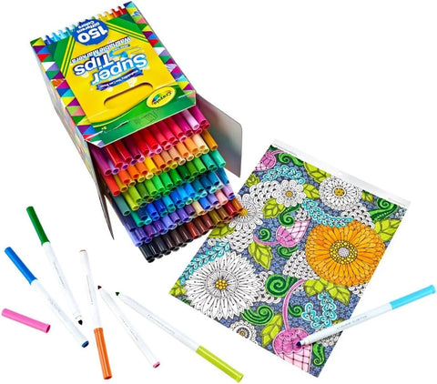 Crayola Super Tips Marker Set (150ct), Teacher Classroom Must Haves, Homeschool Supplies, 2-in-1 Fine Point & Broad Line Markers for Kids, 3+