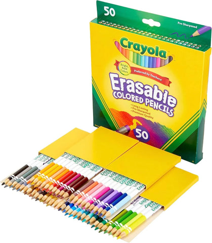 Crayola Erasable Colored Pencils (50ct), Back to School Supplies for Kids, Teacher Gifts, 6, 7, 8 [Amazon Exclusive]