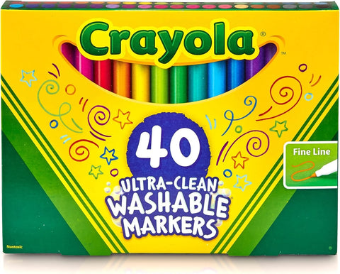 Crayola Ultra Clean Fine Line Washable Markers (40ct), Colored Markers for Kids, Fine Tip, Coloring Book Art Supplies, Gifts for Kids, Ages 3, 4, 5 (Pack of 10)