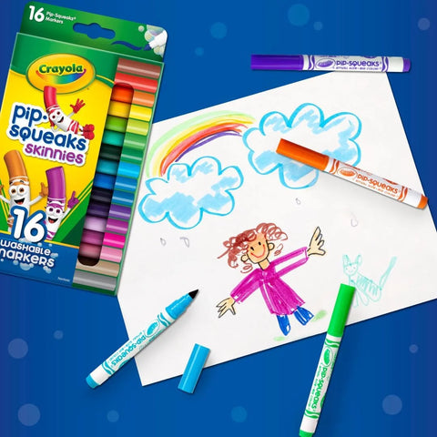 Crayola Pip Squeaks Skinnies Washable Marker Set (16ct), Mini Markers for Toddlers, Thin Coloring Markers for Kids, Spring Crafts Supplies
