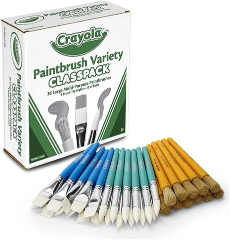 Crayola Paintbrush Variety Classpack (36ct), School Art Supplies for Kids, Flat & Round Paint Brushes for Toddlers & Classrooms, Easy Grip Handle