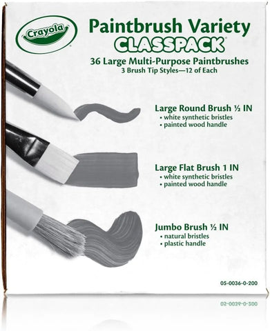 Crayola Paintbrush Variety Classpack (36ct), School Art Supplies for Kids, Flat & Round Paint Brushes for Toddlers & Classrooms, Easy Grip Handle
