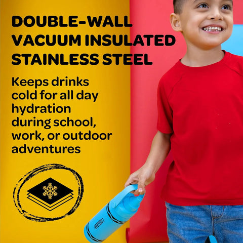 CamelBak Crayola Chug Insulated Stainless Steel Water Bottle, Cold Retention with Spill Resistant Lid for School and Everyday Hydration, 16oz, Mountain Meadow