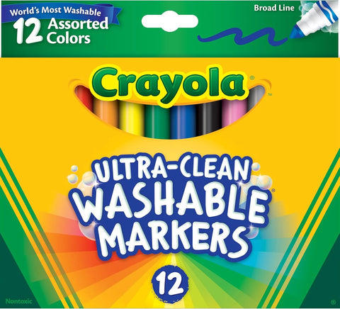 Crayola Broad Line Markers (12 Count), Washable Markers for Kids, Assorted Colors, Arts & Crafts Supplies, For Coloring Books & Art Projects, Ages 3+