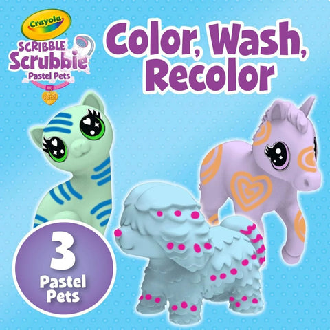 Crayola Scribble Scrubbie Pastel Pets (3ct), Grooming Animal Toy for Kids, Washable Animal Figurine, Kids Gift, Toys for Girls & Boys, 3+