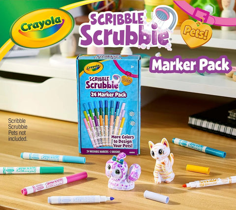 Crayola Scribble Scrubbie Pets Marker Refill & Expansion Set - 24 Washable Markers for Kids, Gifts for Girls & Boys [Amazon Exclusive]