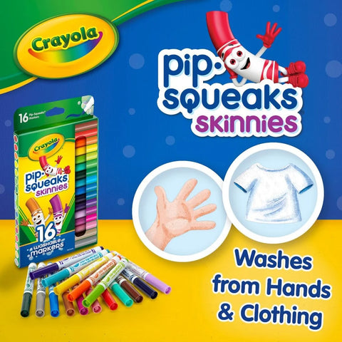 Crayola Pip Squeaks Skinnies Washable Marker Set (16ct), Mini Markers for Toddlers, Thin Coloring Markers for Kids, Spring Crafts Supplies