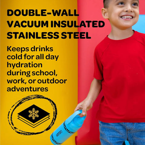 CamelBak Crayola Chug Insulated Stainless Steel Water Bottle, Cold Retention with Spill Resistant Lid for School and Everyday Hydration, 16oz, Cherry Red